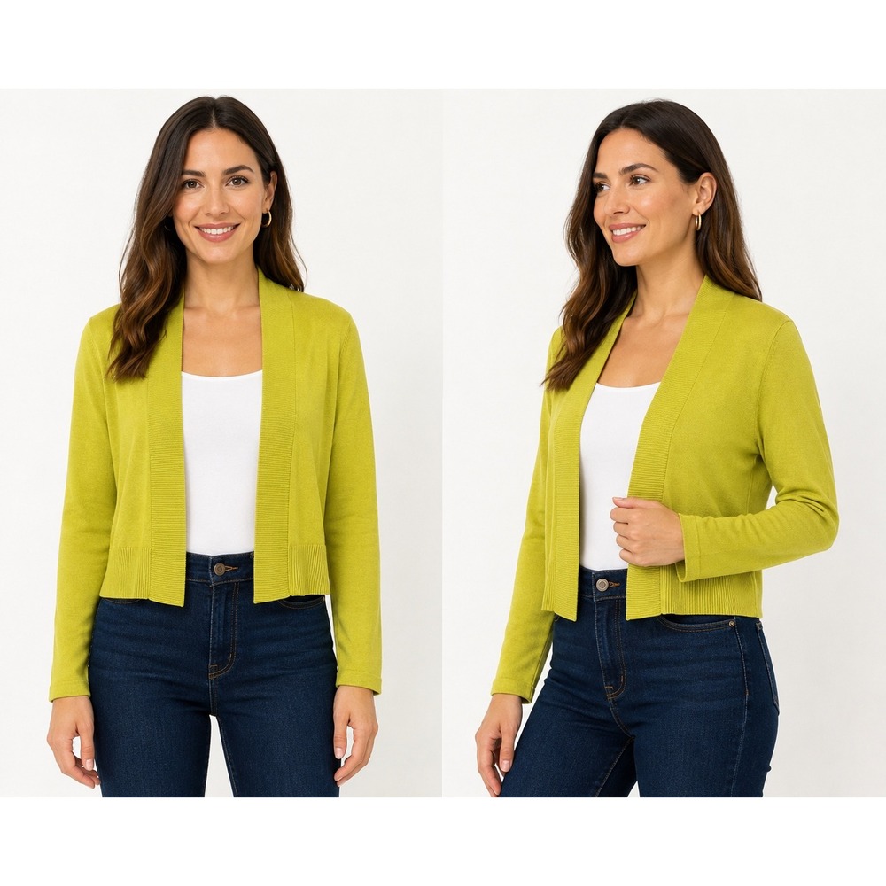 99 Jane Street‎ Womens Chartreuse Lime Green Open Front Cropped Cardigan L NEW